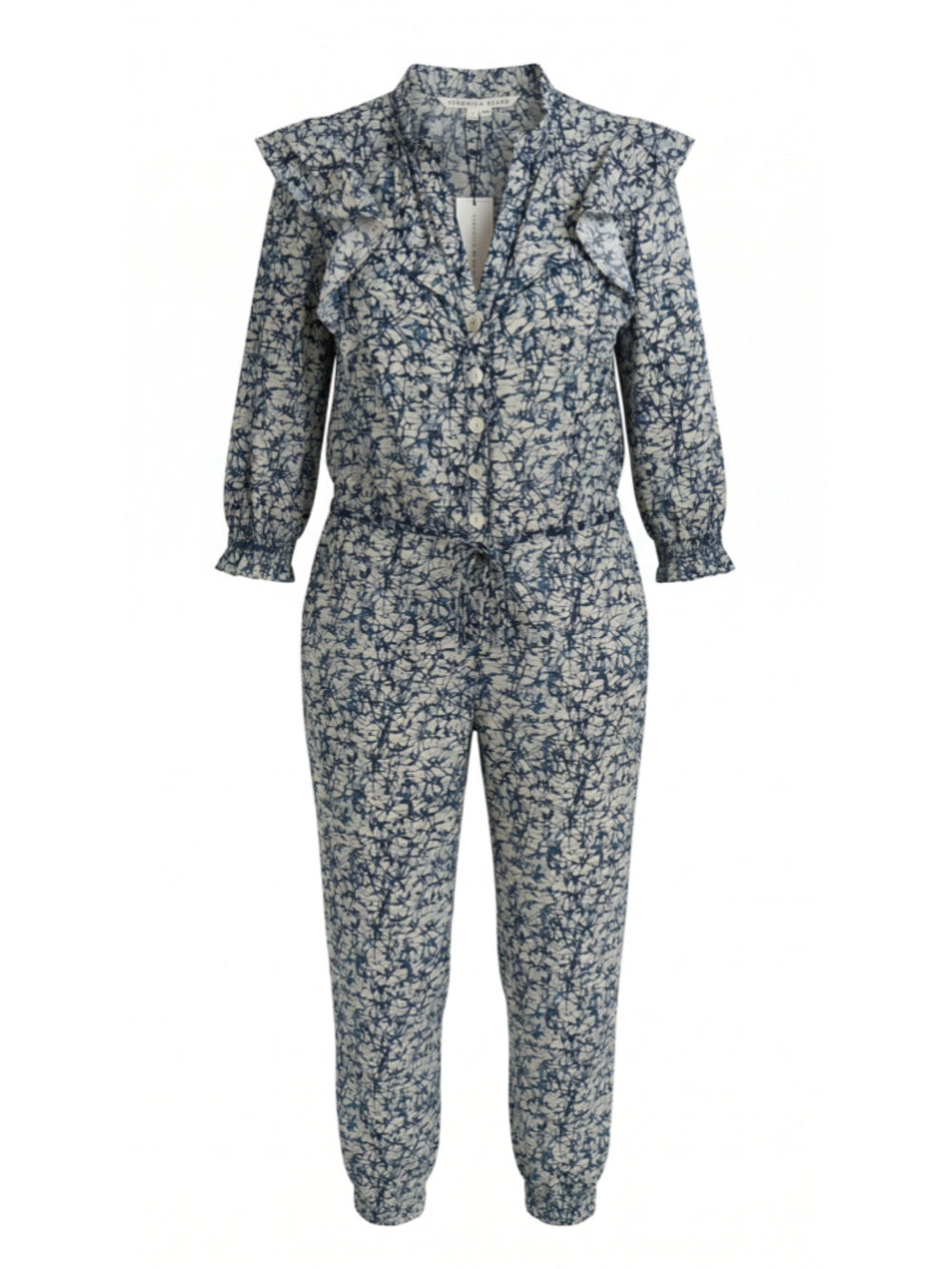 Veronica Beard Tanay Ruffle Trim Printed Cotton Jumpsuit NWT Size 8